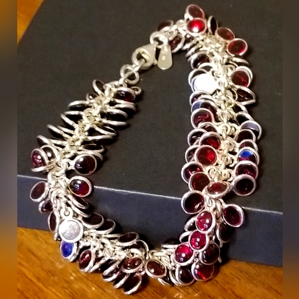 Rare Silpada Sterling Silver Garnet Cha Cha Bracelet - Picture 5 of 14